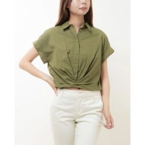 Army Green Women's Knotted Cropped Portofino Top